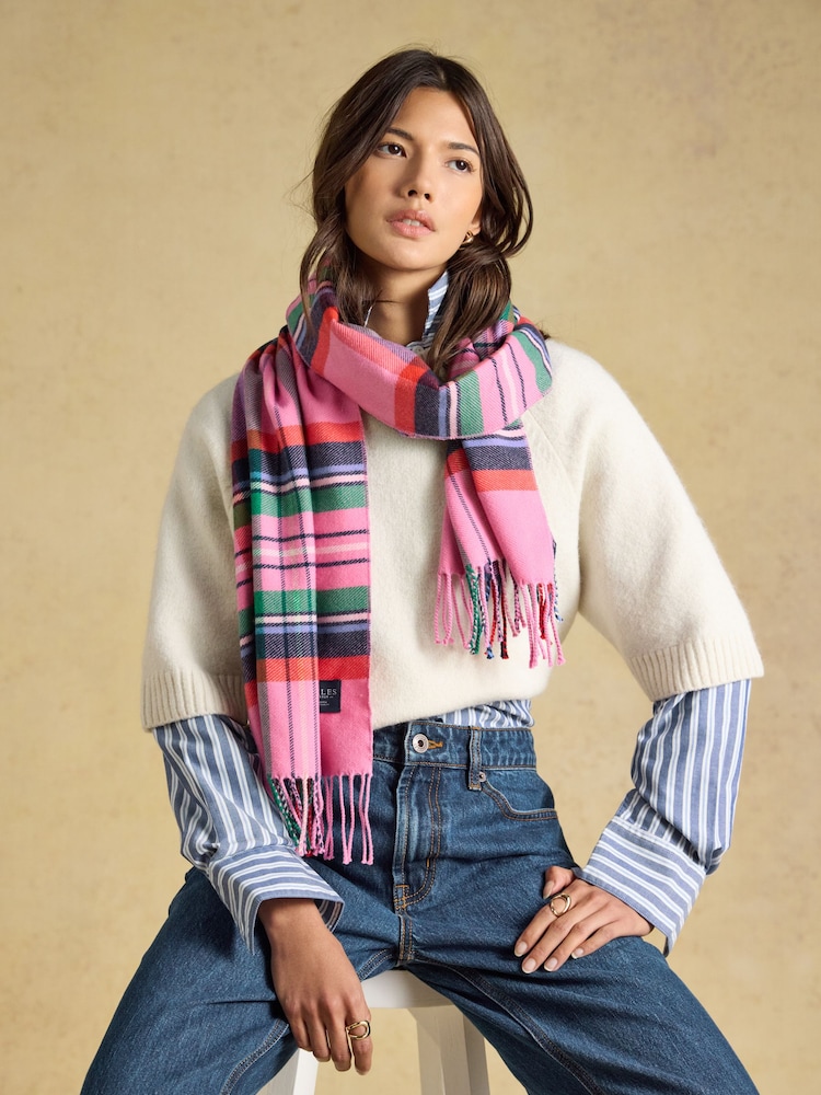 Joules Langtree Pink & Green Check Scarf - Image 2 of 6