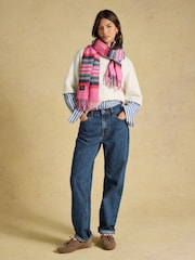 Joules Langtree Pink & Green Check Scarf - Image 4 of 6