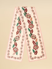 Joules Highgrove Ecru Floral 100% Silk Skinny Scarf - Image 1 of 6