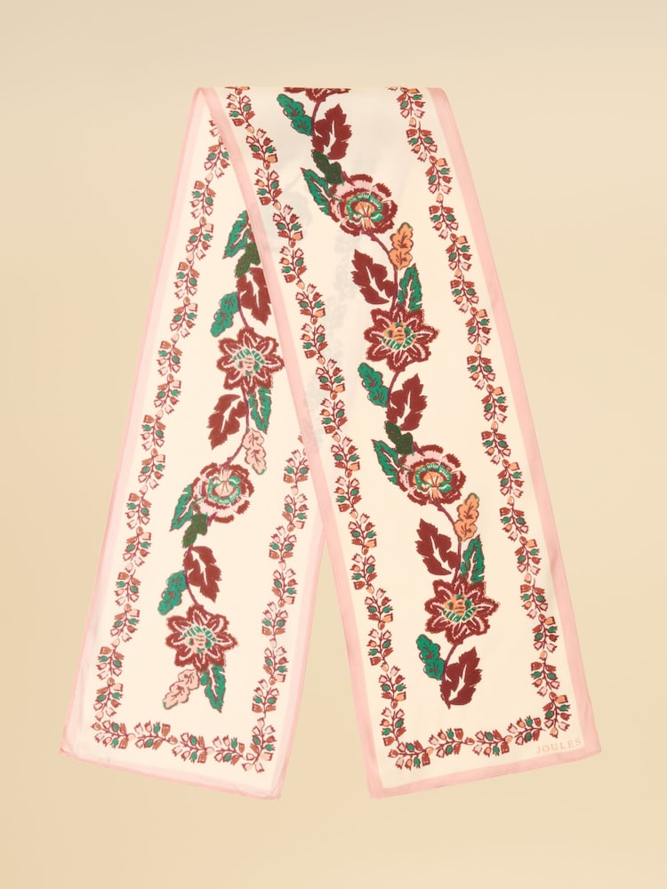 Joules Highgrove Ecru Floral 100% Silk Skinny Scarf - Image 1 of 6 Joules Highgrove Ecru Floral 100% Silk Skinny Scarf - Image 1 of 6