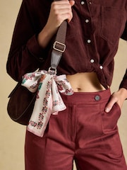Joules Highgrove Ecru Floral 100% Silk Skinny Scarf - Image 3 of 6