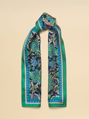 Joules Highgrove Green Blue Floral 100% Silk Skinny Scarf - Image 1 of 5