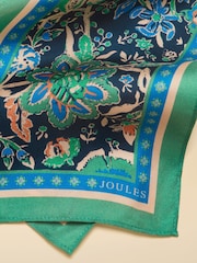 Joules Highgrove Green Blue Floral 100% Silk Skinny Scarf - Image 4 of 5