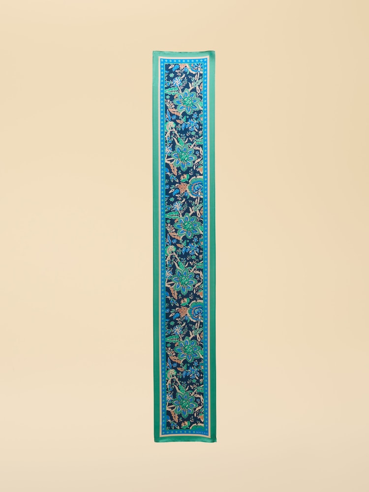 Joules Highgrove Green Blue Floral 100% Silk Skinny Scarf - Image 5 of 5 Joules Highgrove Green Blue Floral 100% Silk Skinny Scarf - Image 5 of 5