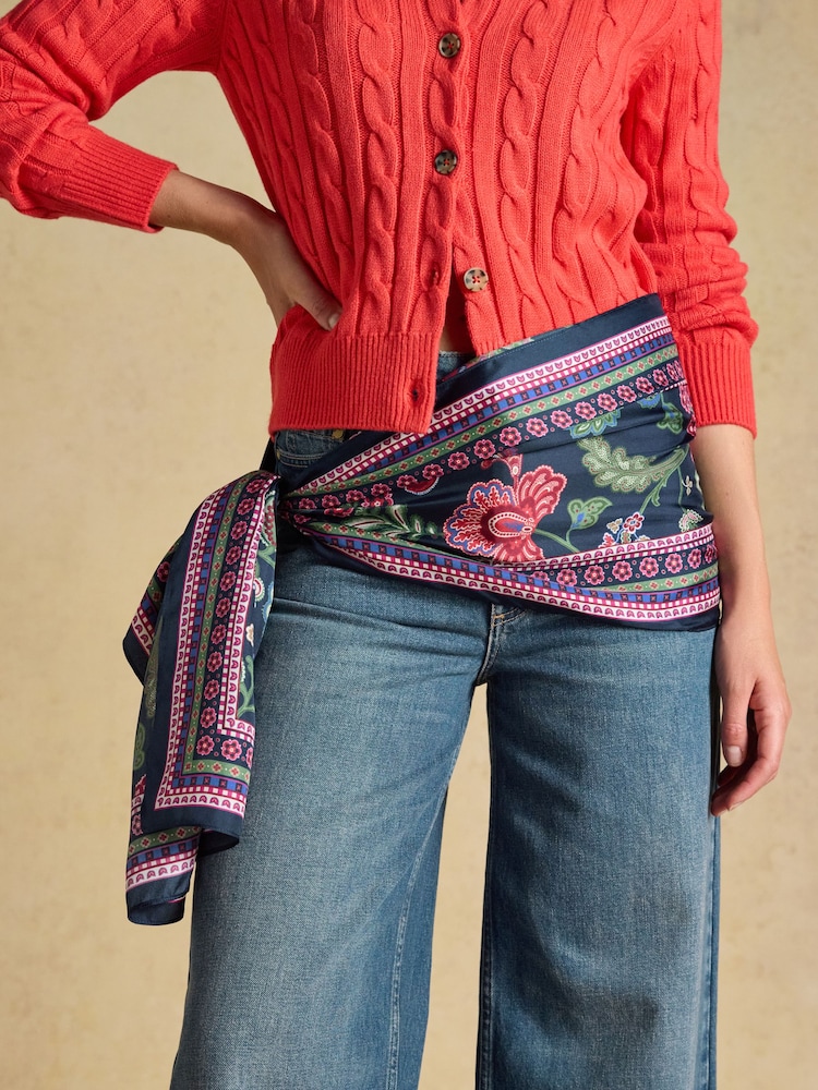 Joules Windsor Navy & Pink Floral 100% Silk Large Rectangle Scarf - Image 2 of 6 Joules Windsor Navy & Pink Floral 100% Silk Large Rectangle Scarf - Image 2 of 6