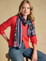 Joules Windsor Navy & Pink Floral 100% Silk Large Rectangle Scarf - Image 3 of 6