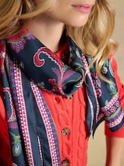 Joules Windsor Navy & Pink Floral 100% Silk Large Rectangle Scarf - Image 4 of 6