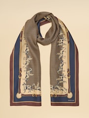 Joules Windsor Navy & Neutral Equestrian 100% Silk Large Rectangle Scarf - Image 1 of 5