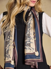 Joules Windsor Navy & Neutral Equestrian 100% Silk Large Rectangle Scarf - Image 3 of 5