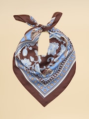 Joules Bloomfield Blue Brown Floral Silk Square Scarf - Image 1 of 6