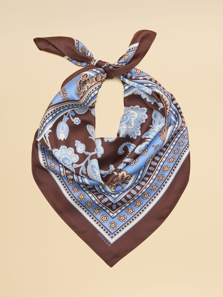 Joules Bloomfield Blue Brown Floral Silk Square Scarf - Image 1 of 6 Joules Bloomfield Blue Brown Floral Silk Square Scarf - Image 1 of 6
