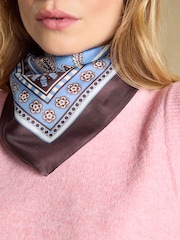 Joules Bloomfield Blue Brown Floral Silk Square Scarf - Image 4 of 6