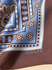 Joules Bloomfield Blue Brown Floral Silk Square Scarf - Image 6 of 6