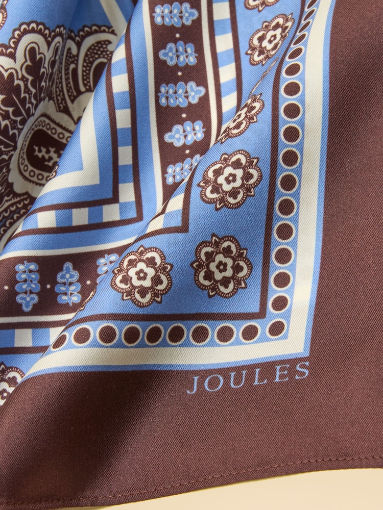 Joules Bloomfield Blue Brown Floral Silk Square Scarf - Image 6 of 6 Joules Bloomfield Blue Brown Floral Silk Square Scarf - Image 6 of 6