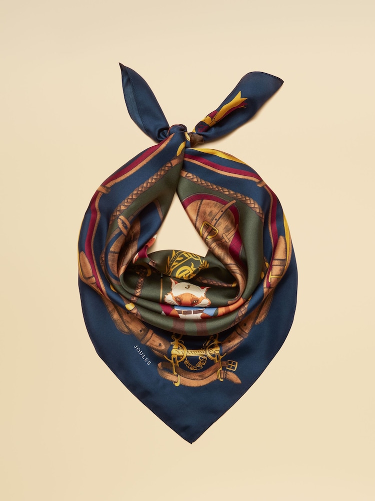 Joules Bloomfield Navy Jonty Silk Square Scarf - Image 1 of 7 Joules Bloomfield Navy Jonty Silk Square Scarf - Image 1 of 7