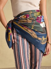 Joules Bloomfield Navy Jonty Silk Square Scarf - Image 4 of 7