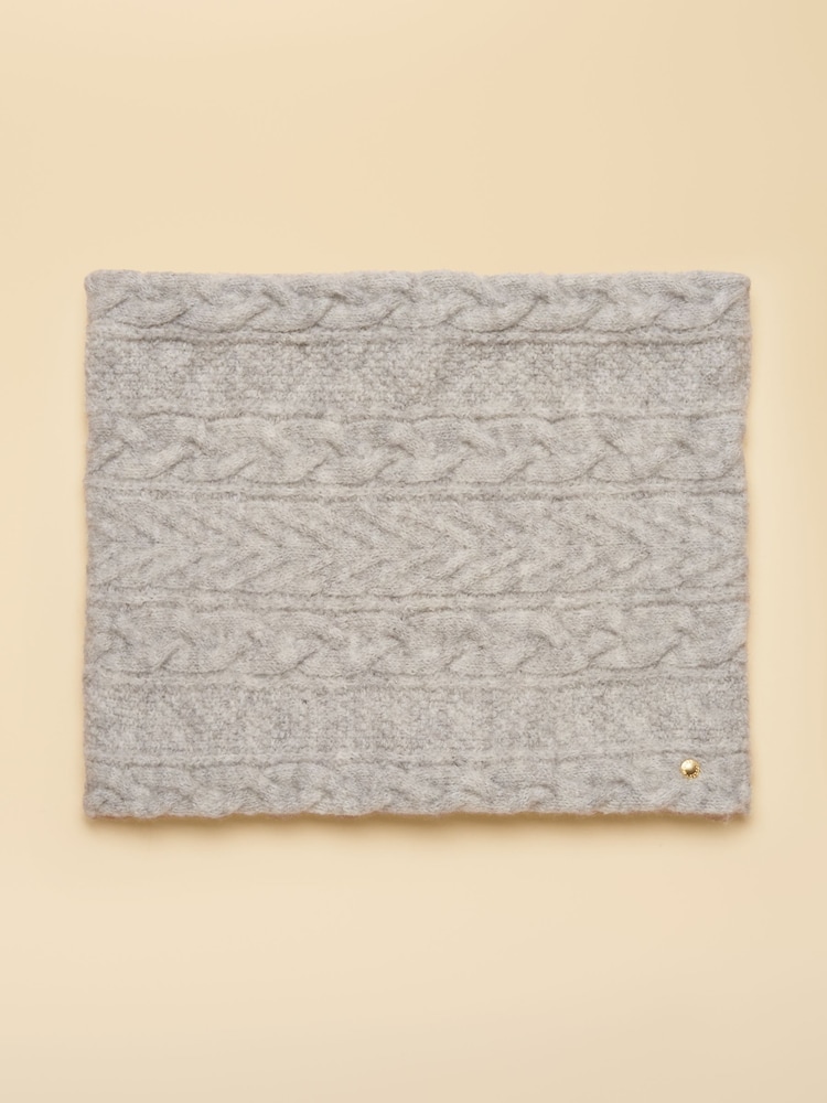 Joules Cable Grey Cosy Lined Snood - Image 1 of 5 Joules Cable Grey Cosy Lined Snood - Image 1 of 5