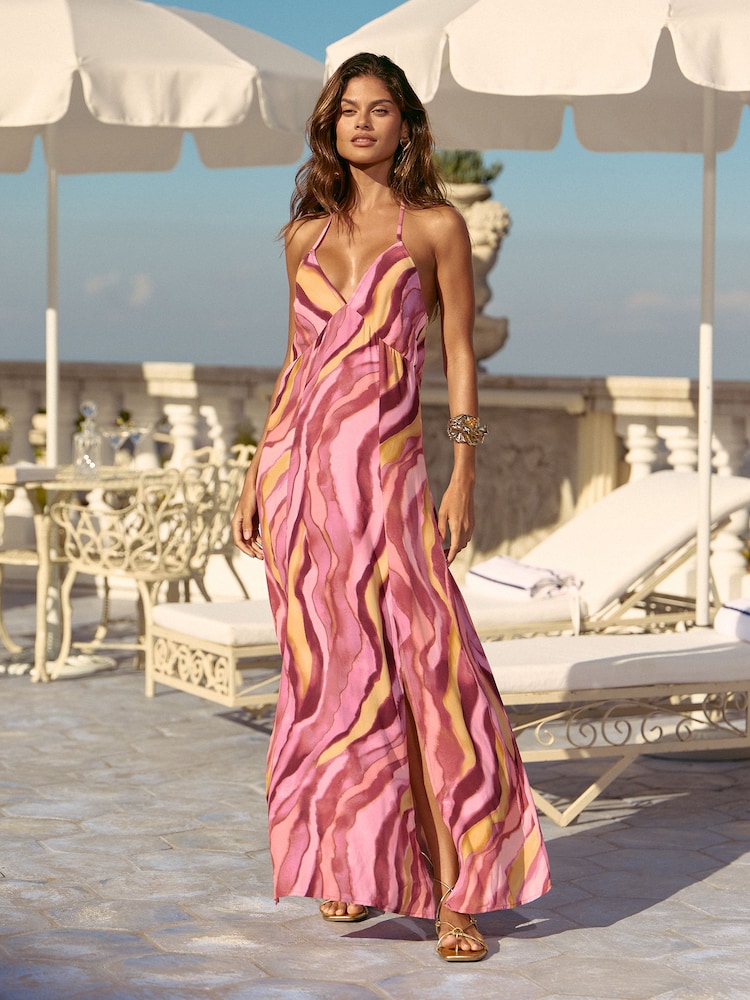 Lipsy Purple Printed V-Neck Strappy Maxi Dress - Image 1 of 4 Lipsy Purple Printed V-Neck Strappy Maxi Dress - Image 1 of 4