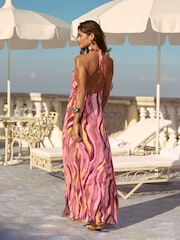 Lipsy Purple Printed V-Neck Strappy Maxi Dress - Image 4 of 4