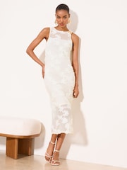 Lipsy White Floral Applique Midi Dress - Image 1 of 5