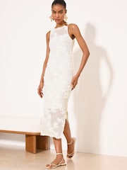 Lipsy White Floral Applique Midi Dress - Image 3 of 5