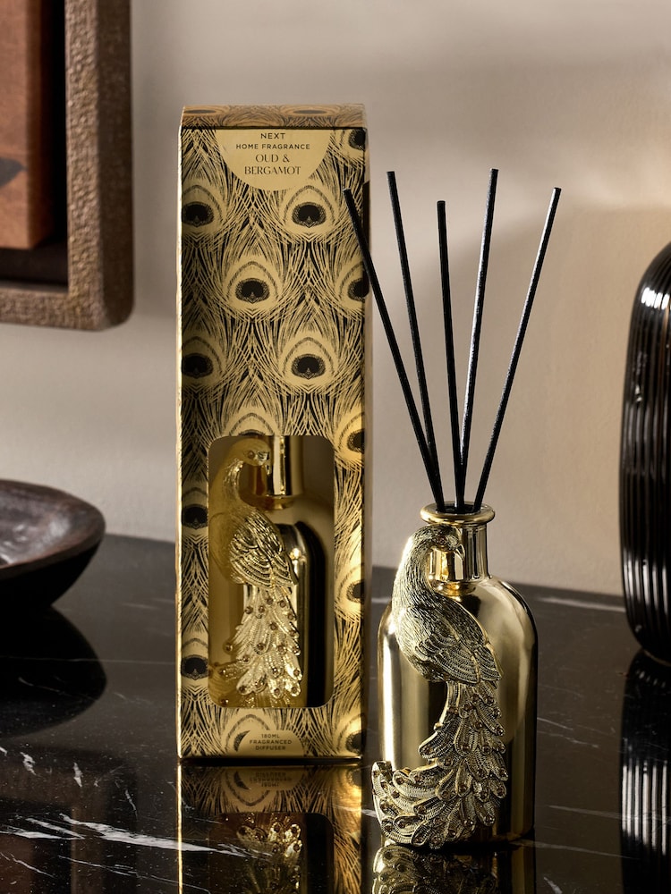 Oud and Bergamot Gold Benedict Peacock 180ml Reed Diffuser - Image 1 of 2 Oud and Bergamot Gold Benedict Peacock 180ml Reed Diffuser - Image 1 of 2