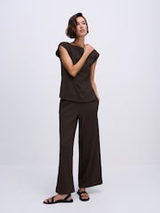 The Set 2 Pack Textured Cap Sleeve and Wide Leg Trousers Co-Ord Set - Image 1 of 6