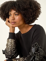 Roman Black Sequin Bow Sleeve Knit Jumper - Image 4 of 5