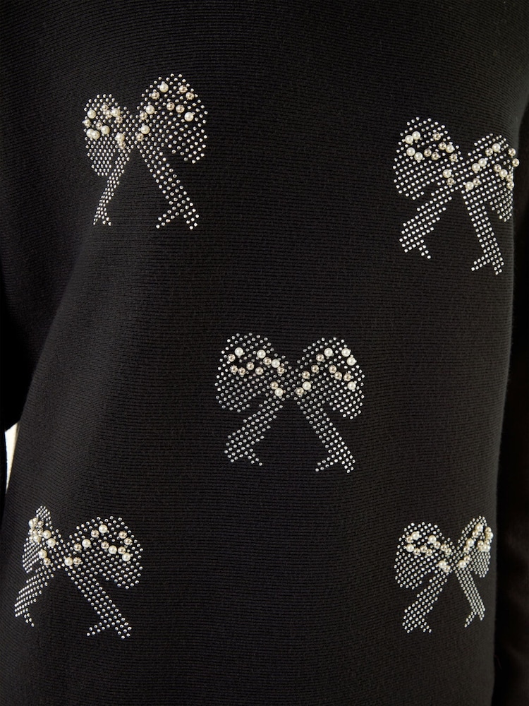 Roman Black Sequin Bow Sleeve Knit Jumper - Image 5 of 5 Roman Black Sequin Bow Sleeve Knit Jumper - Image 5 of 5