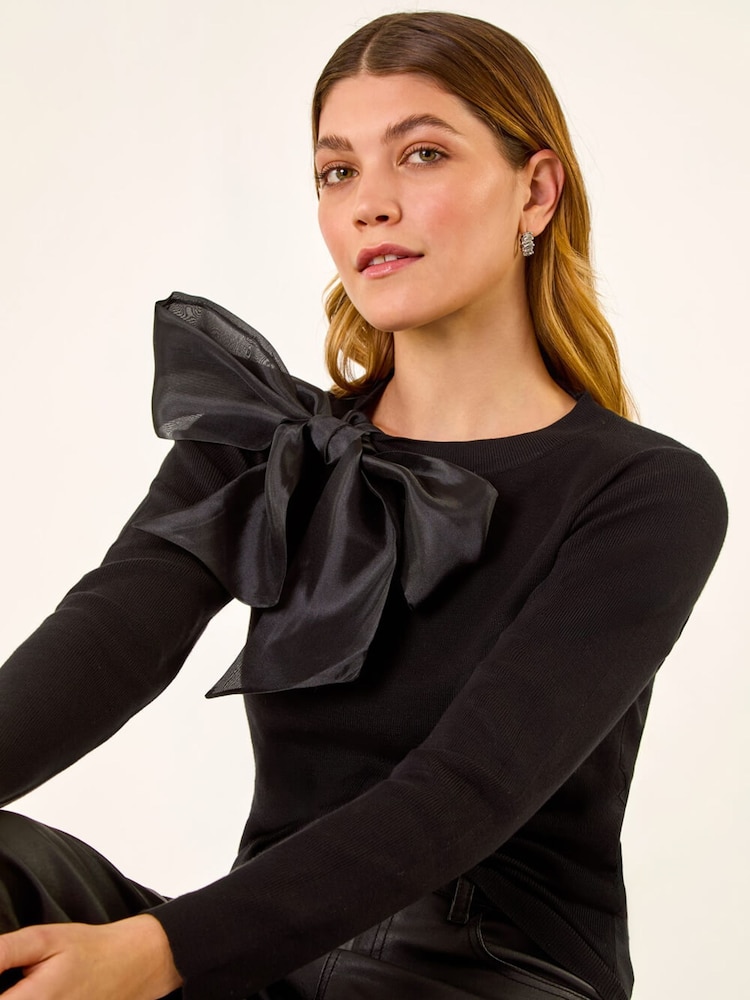 Roman Black Bow Tie Knit Jumper - Image 1 of 5 Roman Black Bow Tie Knit Jumper - Image 1 of 5
