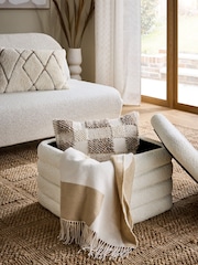 Casual Boucle Oyster Natural Stella Storage Square Stool - Image 2 of 7