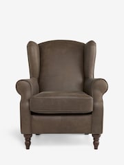 Antique Leather Dark Brown Sherlock Highback Armchair - Image 7 of 10
