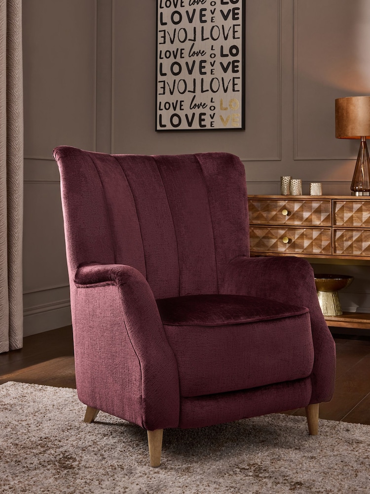 Plush Chenille Burgundy Red Harper High Back Armchair - Image 1 of 9
