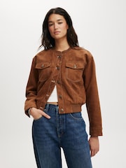 Cotton On Nude Sophia Faux Suede Utility Bomber Jacket - Image 1 of 5