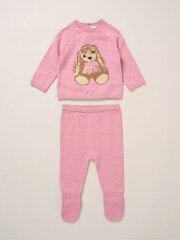 Rock-A-Bye Baby Boutique Pink True Knit Bunny Jumper and Footed Trousers Outfit Set - Image 1 of 5
