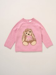 Rock-A-Bye Baby Boutique Pink True Knit Bunny Jumper and Footed Trousers Outfit Set - Image 3 of 5