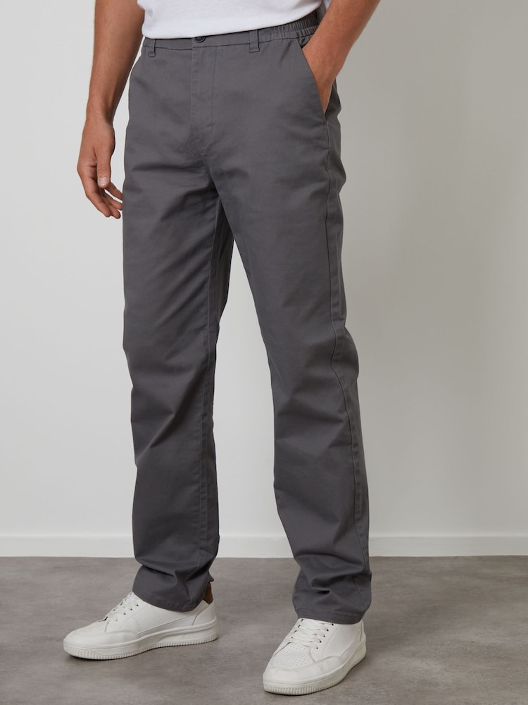 Threadbare Grey Straight Leg Stretch Waist Chino Trousers - Image 1 of 4 Threadbare Grey Straight Leg Stretch Waist Chino Trousers - Image 1 of 4