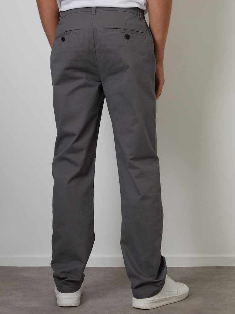 Threadbare Grey Straight Leg Stretch Waist Chino Trousers - Image 2 of 4 Threadbare Grey Straight Leg Stretch Waist Chino Trousers - Image 2 of 4