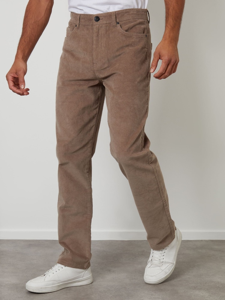 Threadbare Brown Straight Leg 5 Pocket Stretch Corduroy Trousers - Image 1 of 4 Threadbare Brown Straight Leg 5 Pocket Stretch Corduroy Trousers - Image 1 of 4