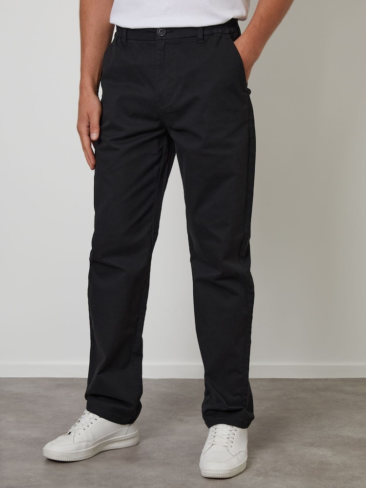 Threadbare Black Straight Leg Stretch Waist Chino Trousers - Image 1 of 4
