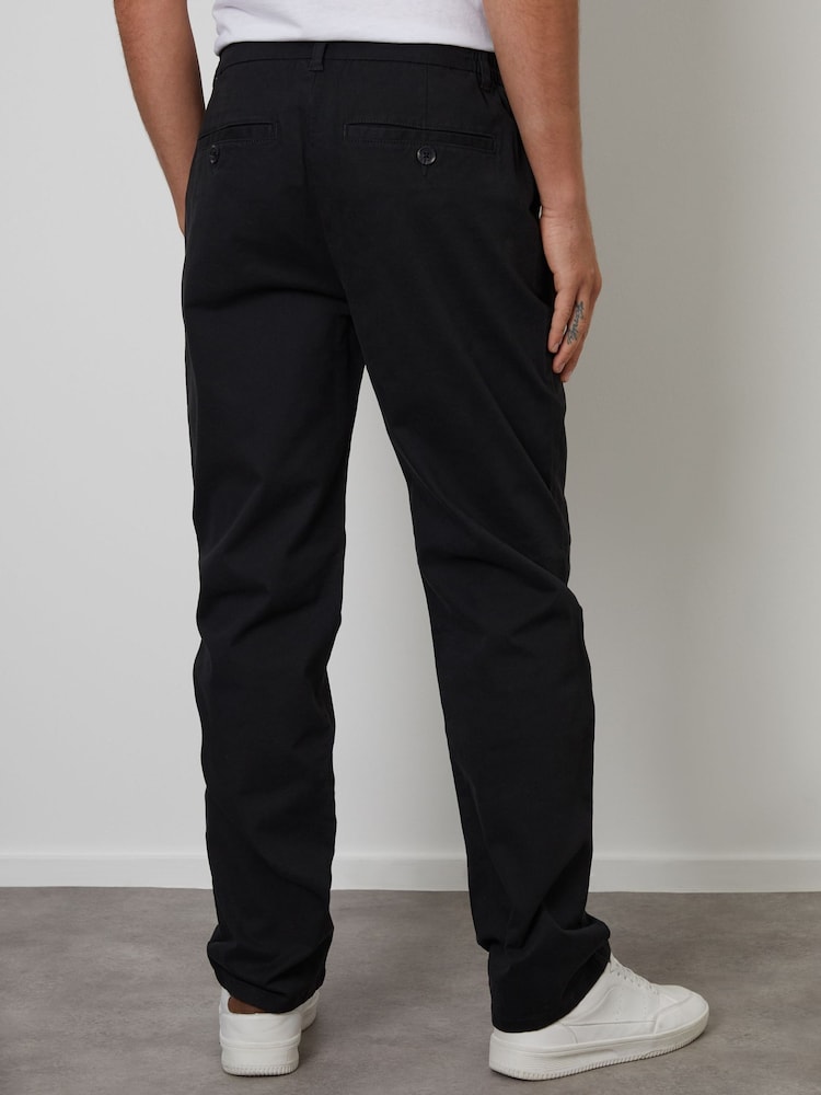 Threadbare Black Straight Leg Stretch Waist Chino Trousers - Image 2 of 4