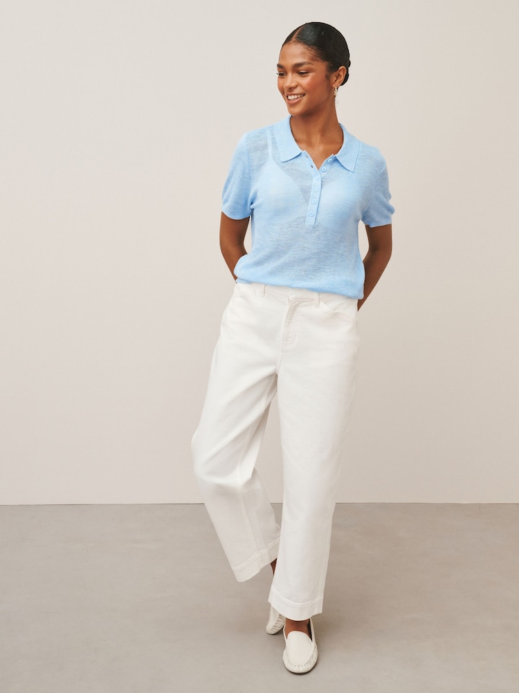 蓝色 - N. Premium 亚麻布 Blend 领 Henleys 修身T恤 - 7的图像2｝