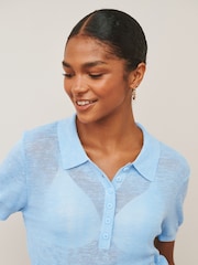 蓝色 - N. Premium 亚麻布 Blend 领 Henleys 修身T恤 - 7的图像4｝