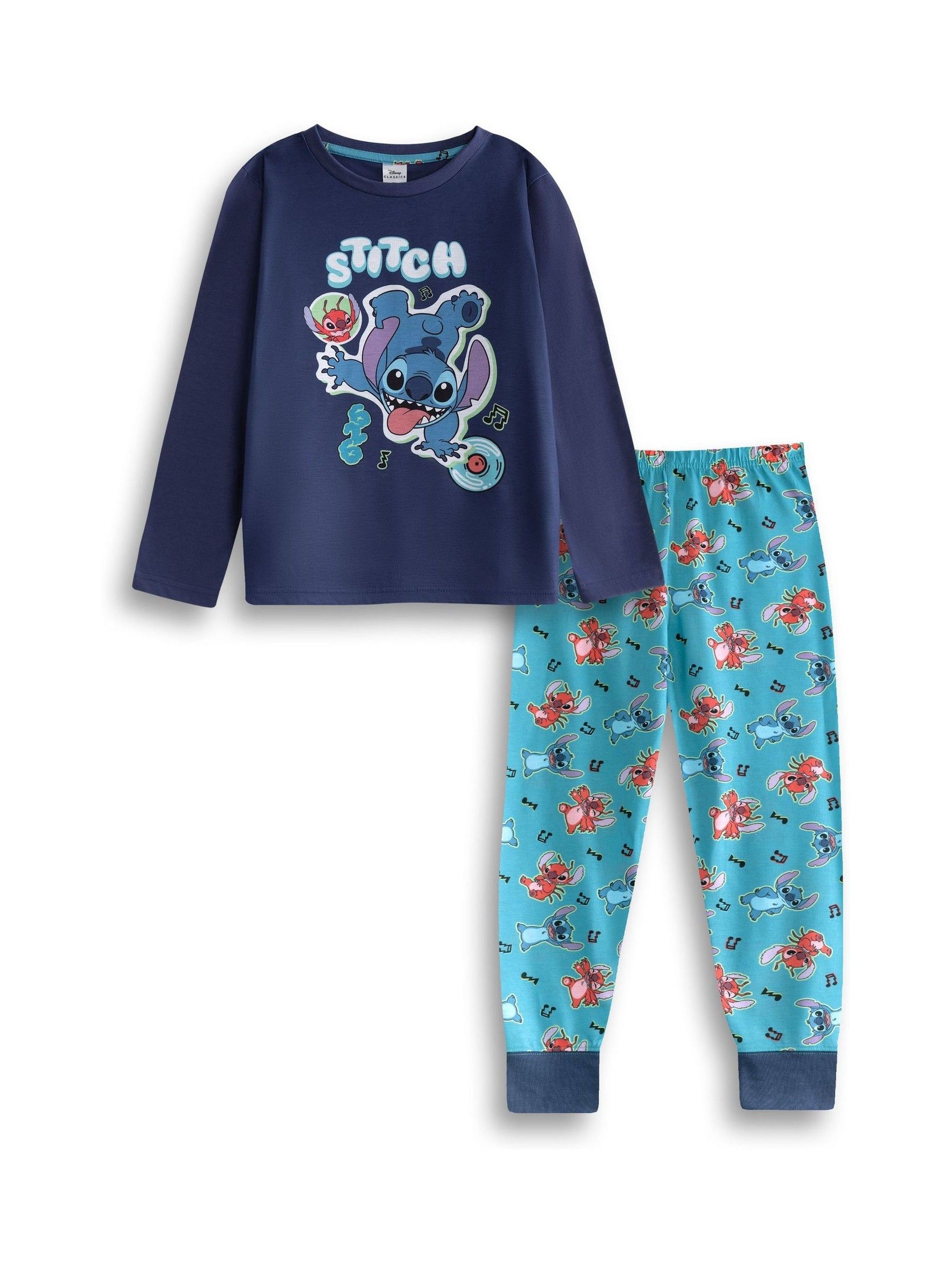 Lilo & Stitch Boys Navy Lilo Stitch Blue Long Sleeve Long Leg Pyjama Set - Image 5