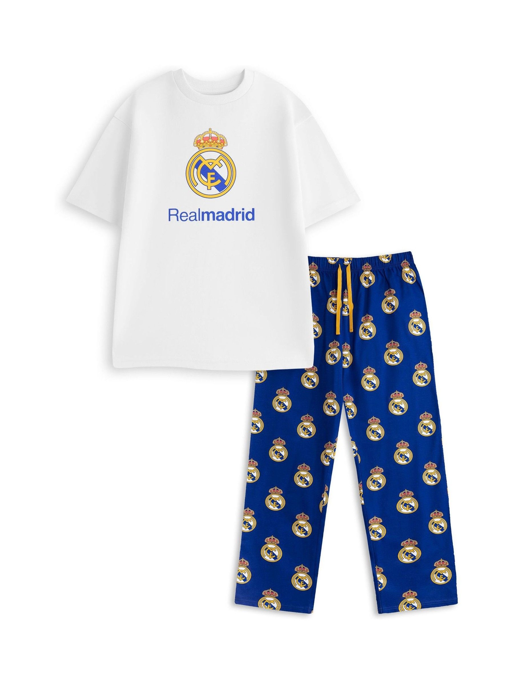 Real Madrid (X-Large) Short Sleeve Long Leg Pyjama Set (Mens White) - Image 2