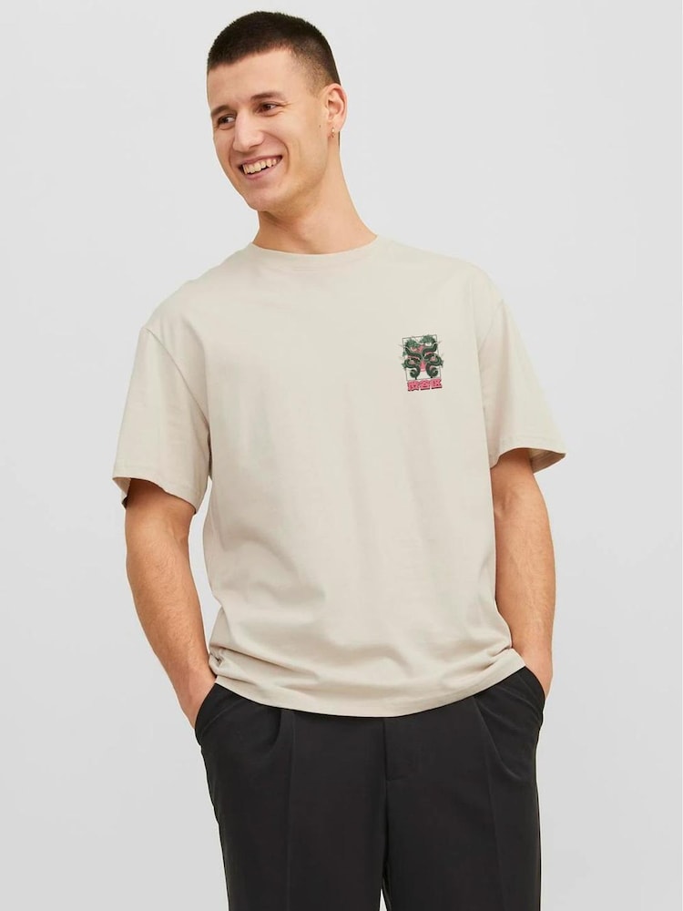 JACK & JONES White Back Print Relaxed T-Shirt - Image 1 of 4 JACK & JONES White Back Print Relaxed T-Shirt - Image 1 of 4