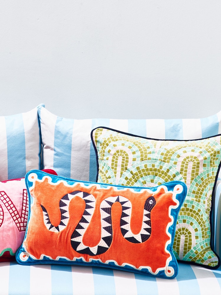 Oliver Bonas Orange Snake Embroidered Cushion Cover 30x50cm - Image 1 of 5