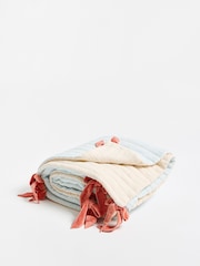 Oliver Bonas Blue Stripe & Bows Reversible Quilted Bedspread - Image 2 of 5