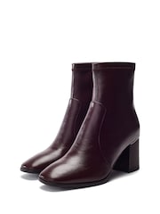 Vermelho - Moda in Pelle Square Toe Zip Back Stretch Ankle Boots - Imagem 2 de 4