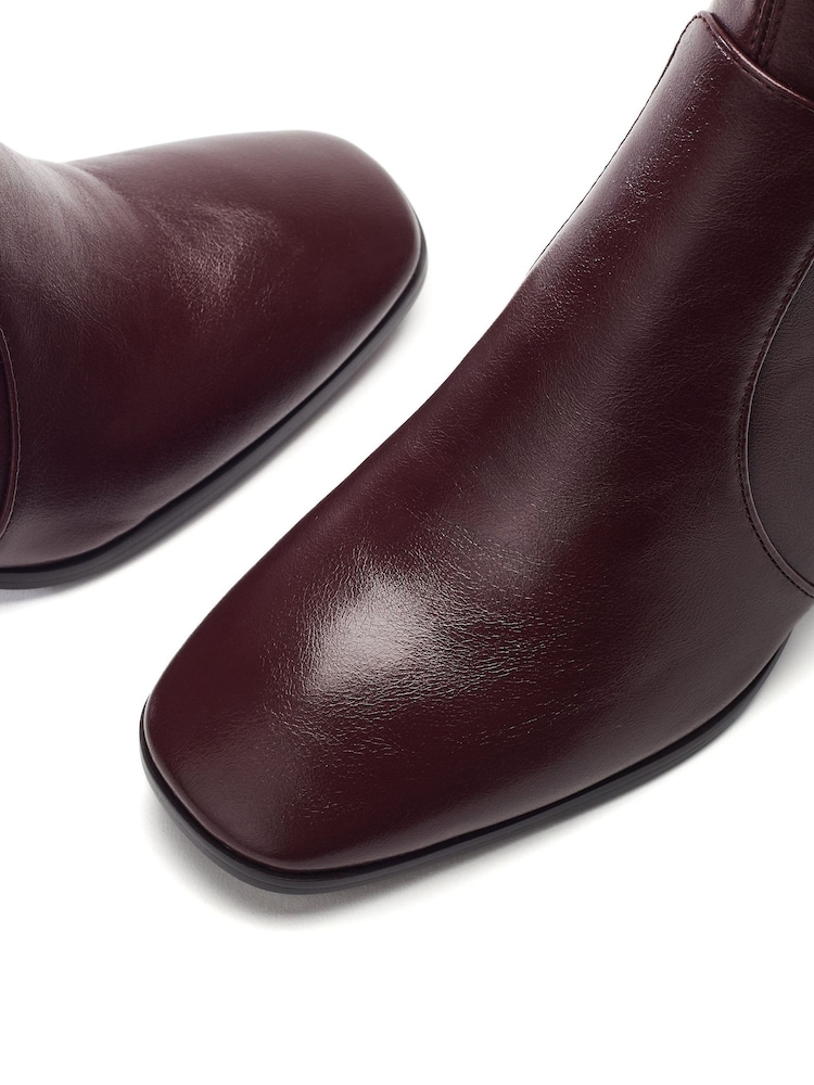 Vermelho - Moda in Pelle Square Toe Zip Back Stretch Ankle Boots - Imagem 4 de 4